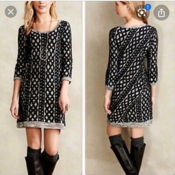 💚HP💚NWOT Anthropologie Moth Cotton/Wool Textured Abstract Sweater Dress - Picture 11 of 11